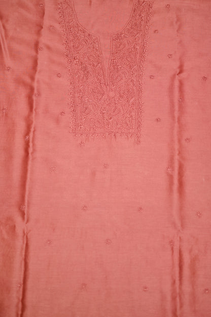 'Burnt Umber' Brown Chanderi Unstitched Chikankari Suit Set