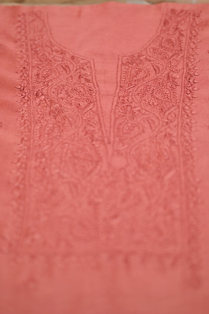 'Burnt Umber' Brown Chanderi Unstitched Chikankari Suit Set