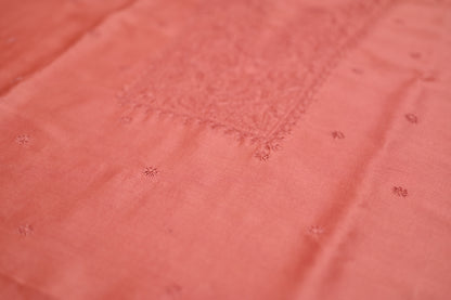 'Burnt Umber' Brown Chanderi Unstitched Chikankari Suit Set
