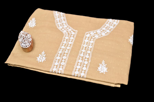 'Desert Gold' Mul Cotton Unstitched Chikankari Dress material