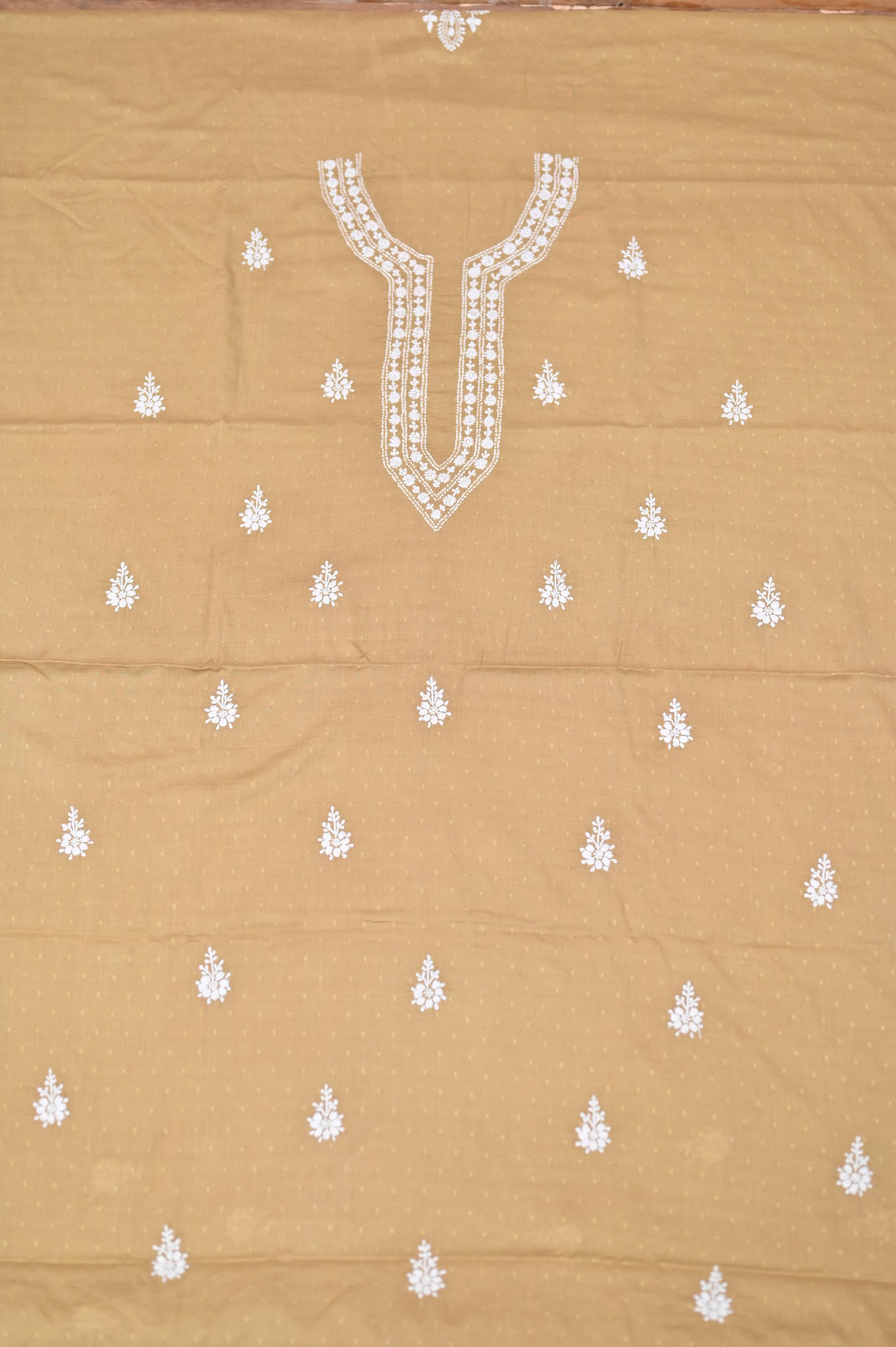 'Desert Gold' Mul Cotton Unstitched Chikankari Dress material
