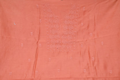 Sunset Rust Chanderi Chikankari Unstitched Suit Set
