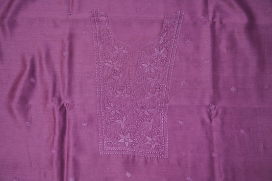Deep Lavender Chanderi Chikankari Unstitched Chikankari Kurta Fabric