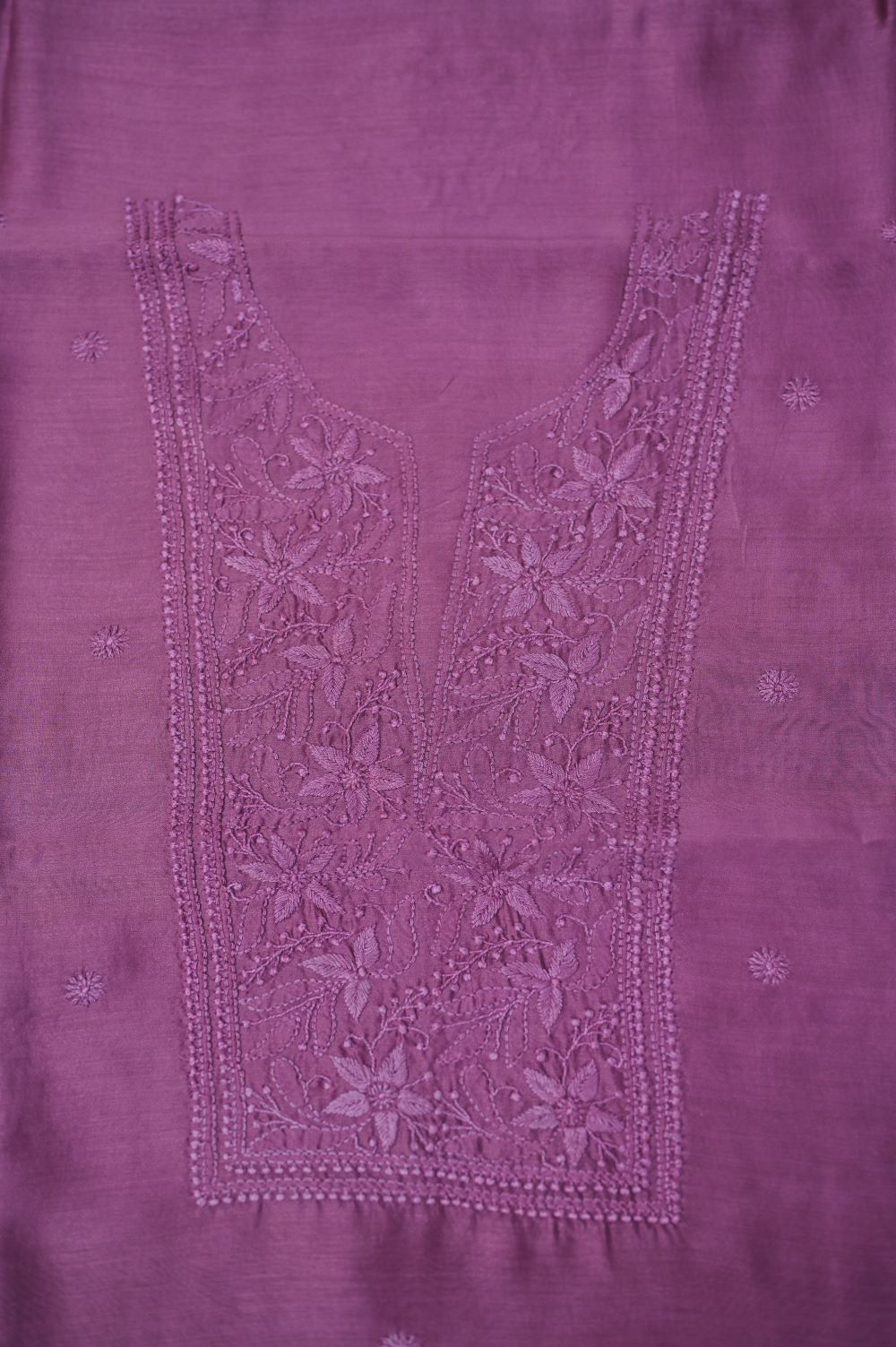 Deep Lavender Chanderi Chikankari Unstitched Chikankari Kurta Fabric