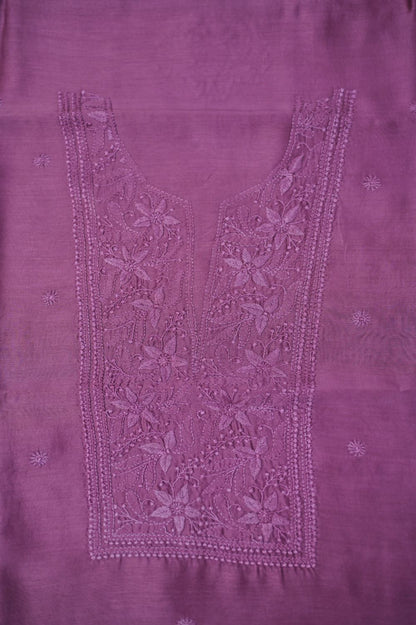 Deep Lavender Chanderi Chikankari Unstitched Chikankari Kurta Fabric
