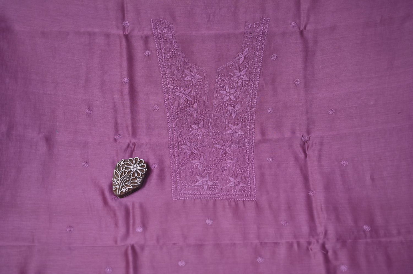 Deep Lavender Chanderi Chikankari Unstitched Chikankari Kurta Fabric