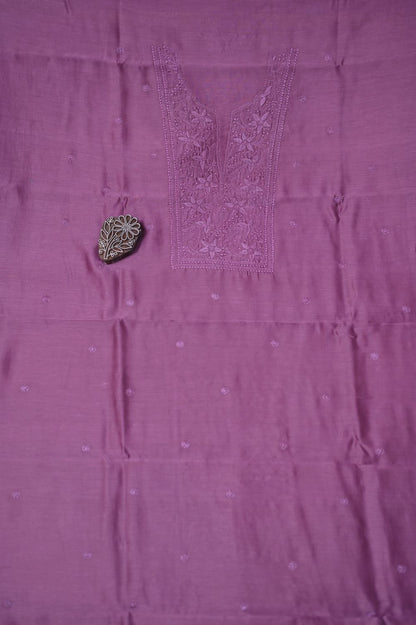 Deep Lavender Chanderi Chikankari Unstitched Chikankari Kurta Fabric