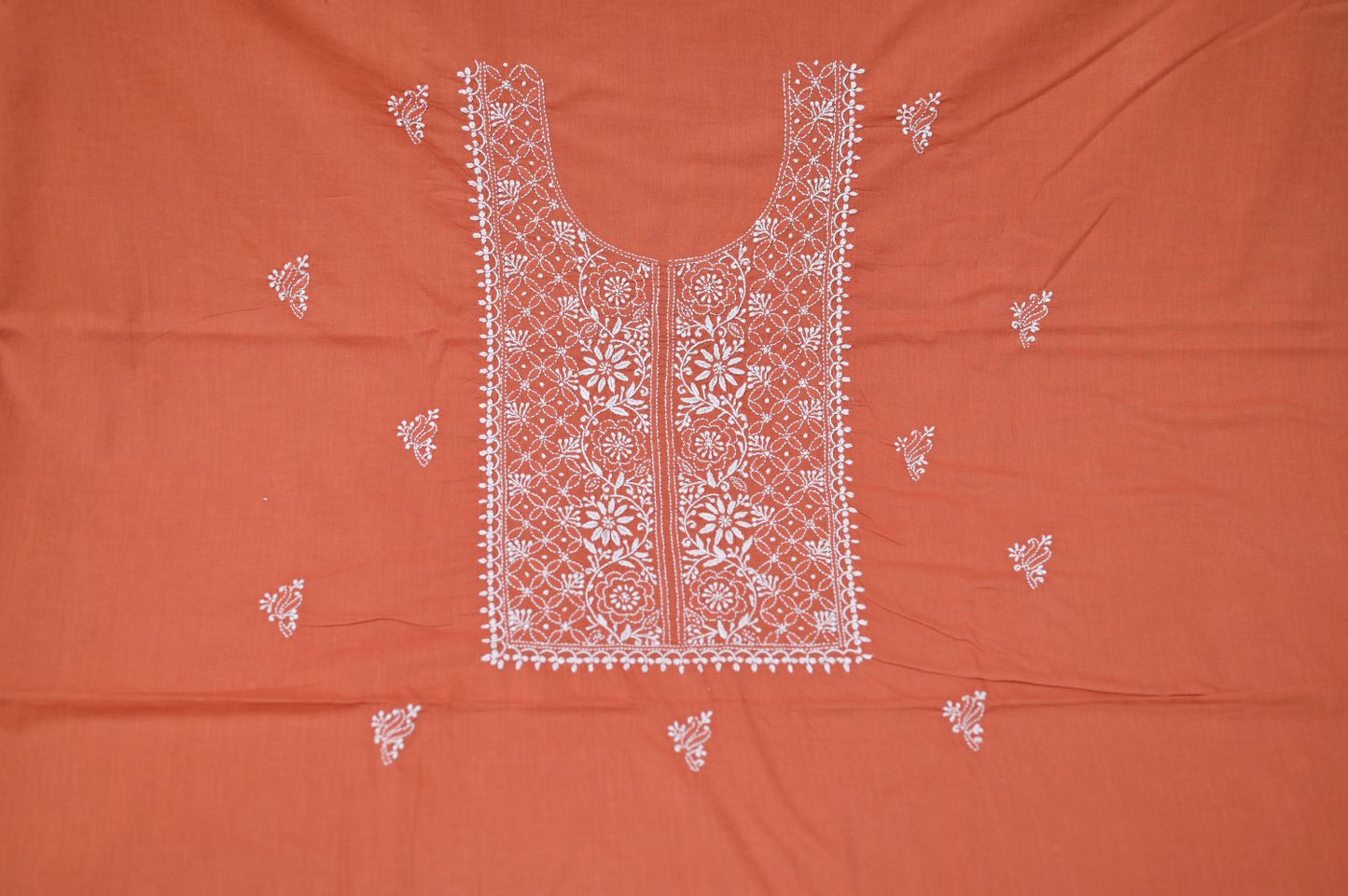 Rust Orange Tie and Dye Soft Cotton  Unstitched Chikankari Suit Set