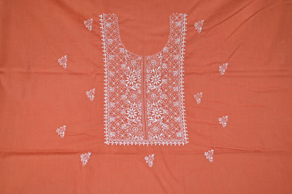 Rust Orange Tie and Dye Soft Cotton  Unstitched Chikankari Suit Set