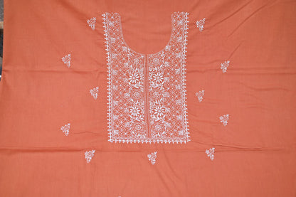 Rust Orange Tie and Dye Soft Cotton  Unstitched Chikankari Suit Set