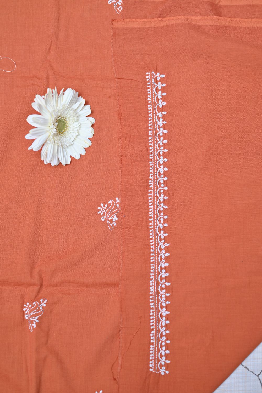 Rust Orange Tie and Dye Soft Cotton  Unstitched Chikankari Suit Set