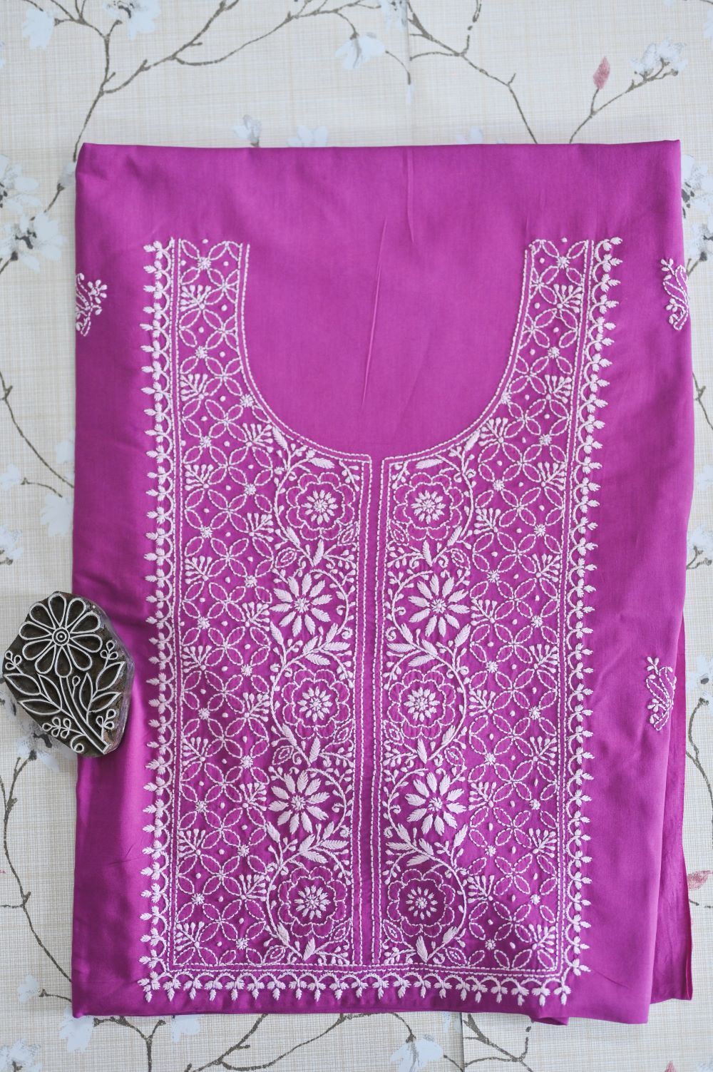Charming Purple Mul Cotton Unstitched Chikankari Suit Set