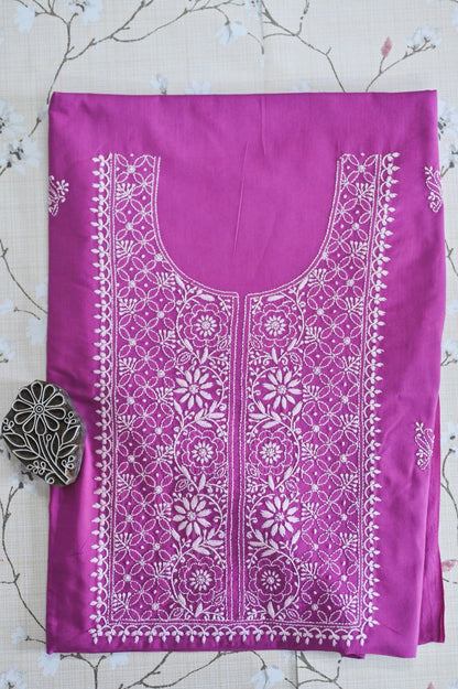 Charming Purple Mul Cotton Unstitched Chikankari Suit Set