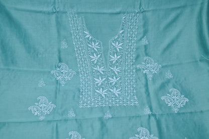 Turquoise Green Chanderi Chikankari Unstitched suit set