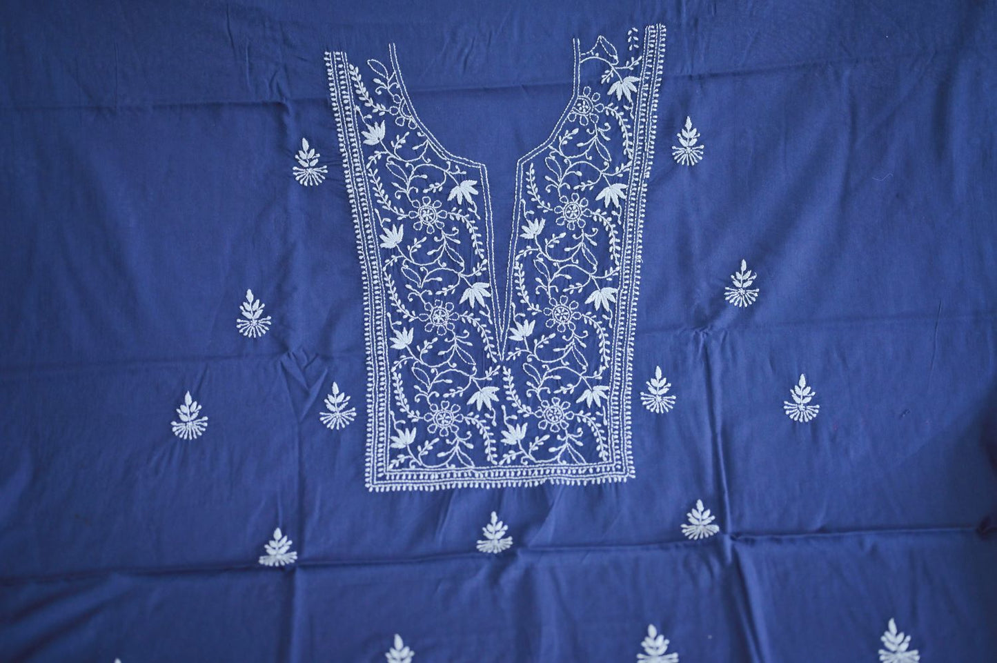 Navy Blue Mul Cotton Chikankari Unstitched Kurta-Pant set