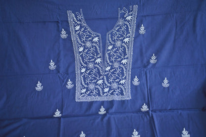 Navy Blue Mul Cotton Chikankari Unstitched Kurta-Pant set