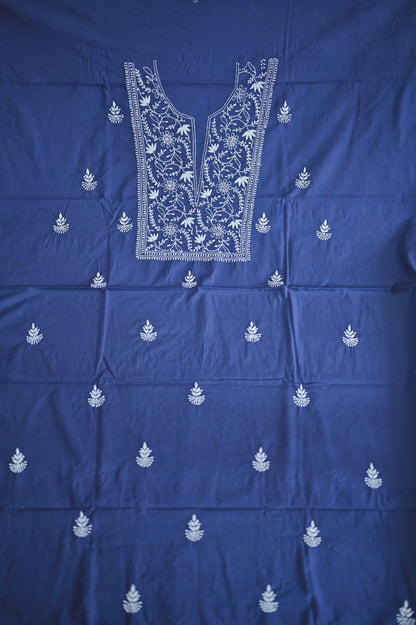 Navy Blue Mul Cotton Chikankari Unstitched Kurta-Pant set
