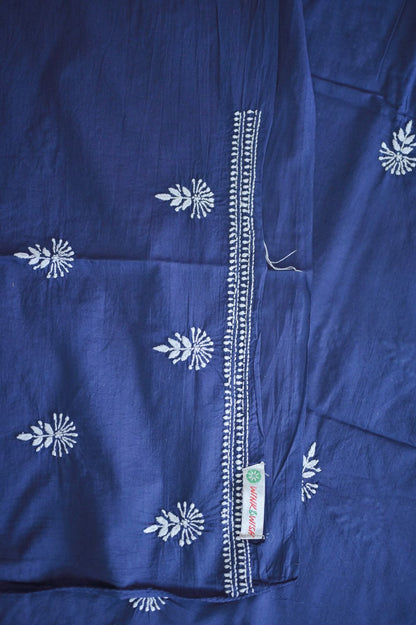 Navy Blue Mul Cotton Chikankari Unstitched Kurta-Pant set
