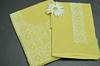Golden Lemongrass Cotton Unstitched Chikankari Kurta Pant Set