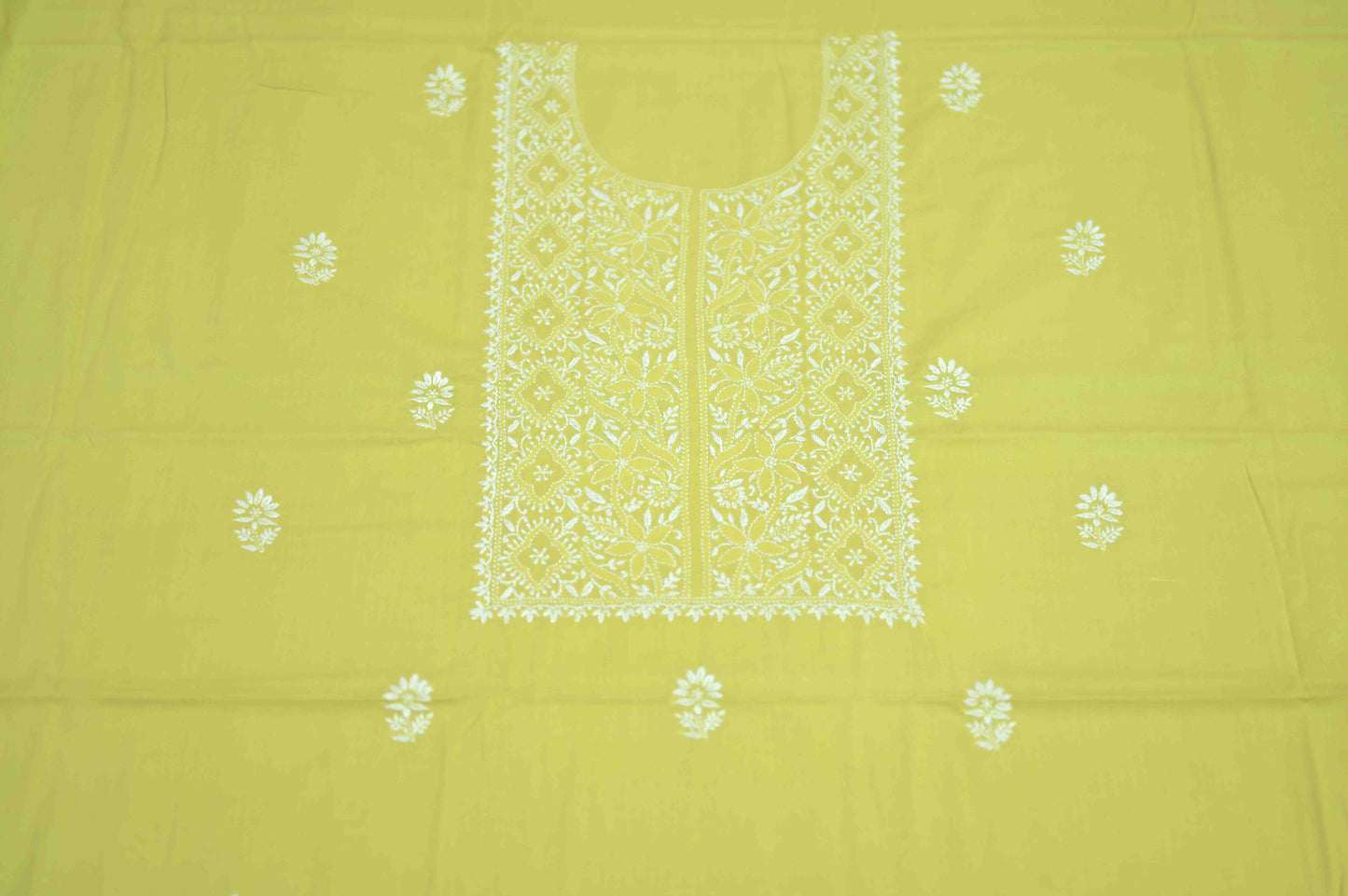 Golden Lemongrass Cotton Unstitched Chikankari Kurta Pant Set