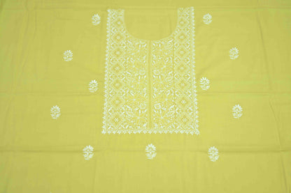 Golden Lemongrass Cotton Unstitched Chikankari Kurta Pant Set