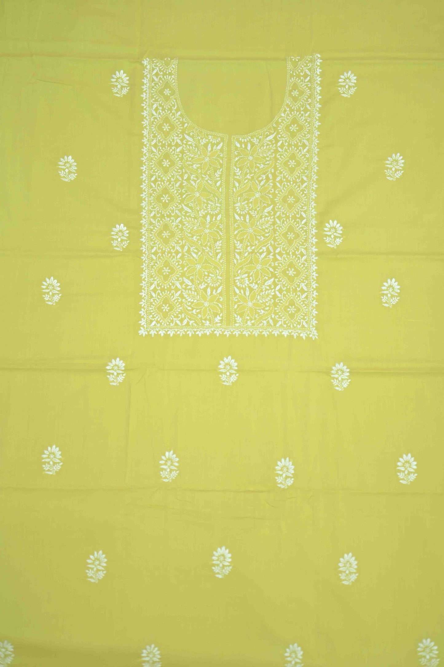 Golden Lemongrass Cotton Unstitched Chikankari Kurta Pant Set
