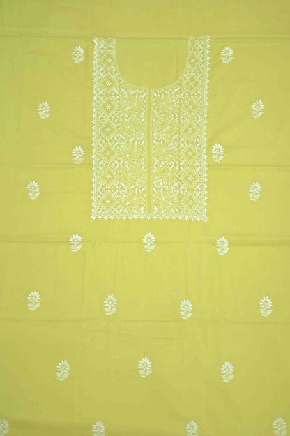 Golden Lemongrass Cotton Unstitched Chikankari Kurta Pant Set