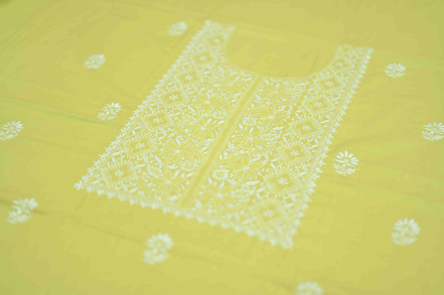 Golden Lemongrass Cotton Unstitched Chikankari Kurta Pant Set