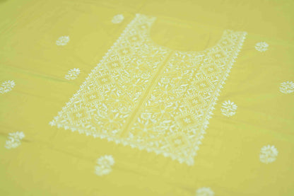 Golden Lemongrass Cotton Unstitched Chikankari Kurta Pant Set