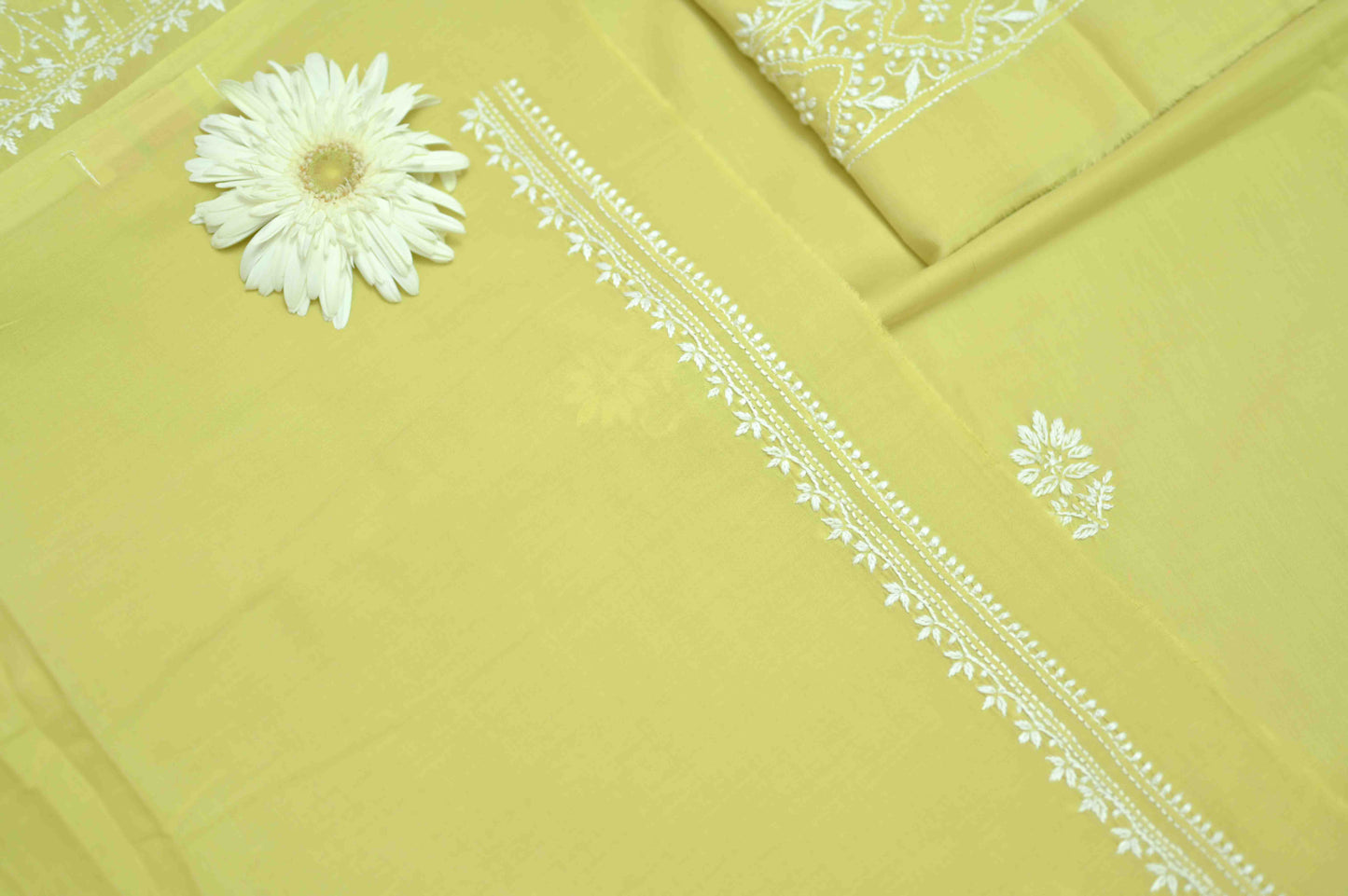 Golden Lemongrass Cotton Unstitched Chikankari Kurta Pant Set