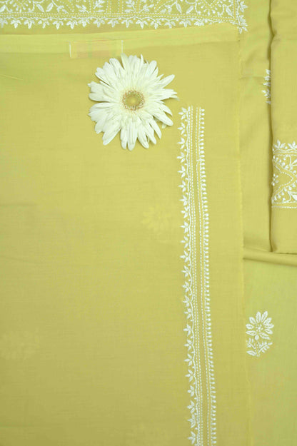Golden Lemongrass Cotton Unstitched Chikankari Kurta Pant Set