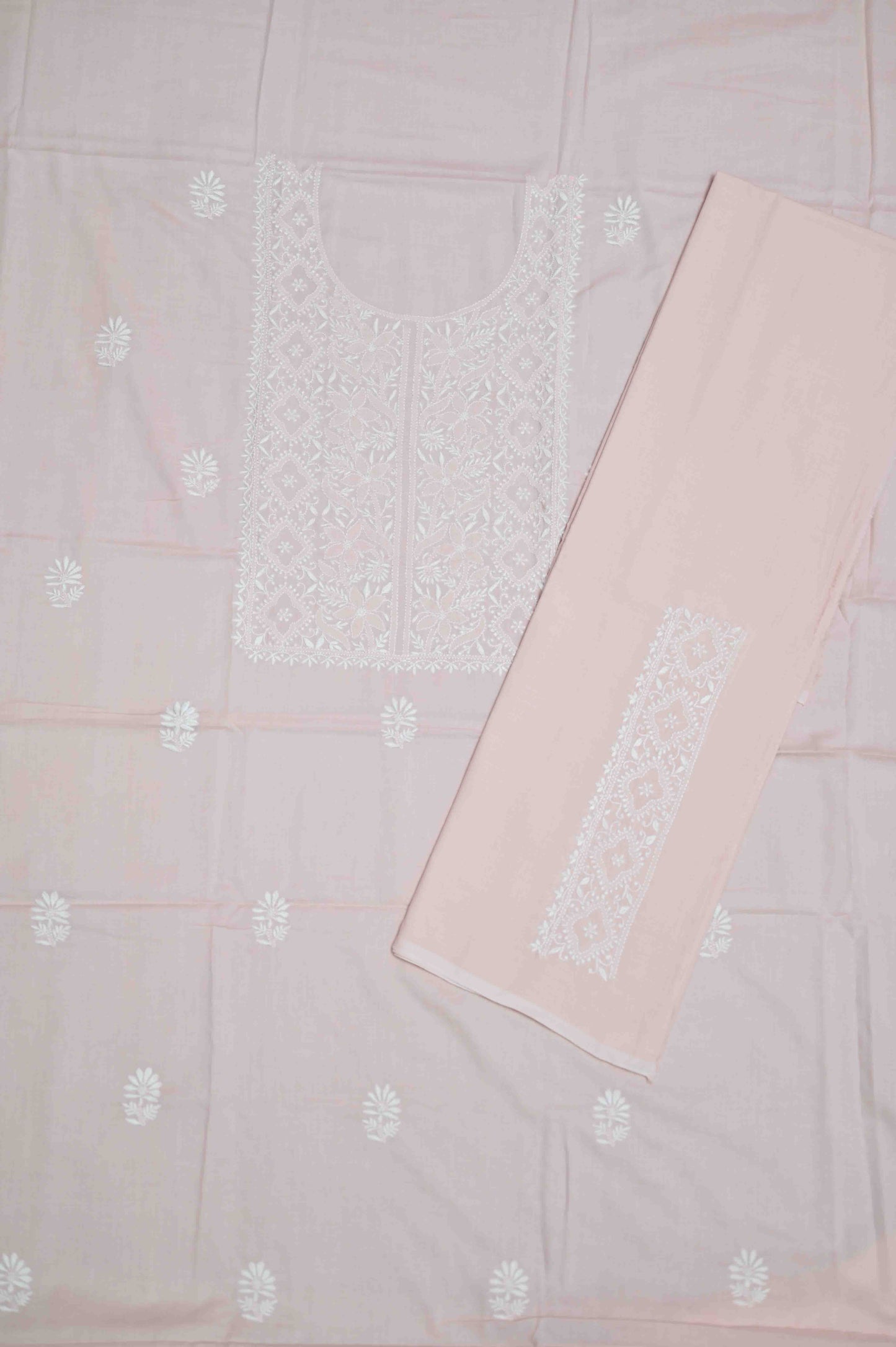 'Vintage Rose' Pink Cotton Unstitched Chikankari Kurta Pant Set