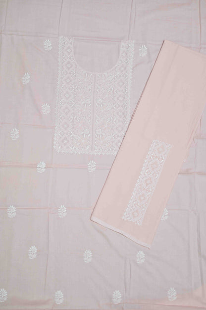 'Vintage Rose' Pink Cotton Unstitched Chikankari Kurta Pant Set