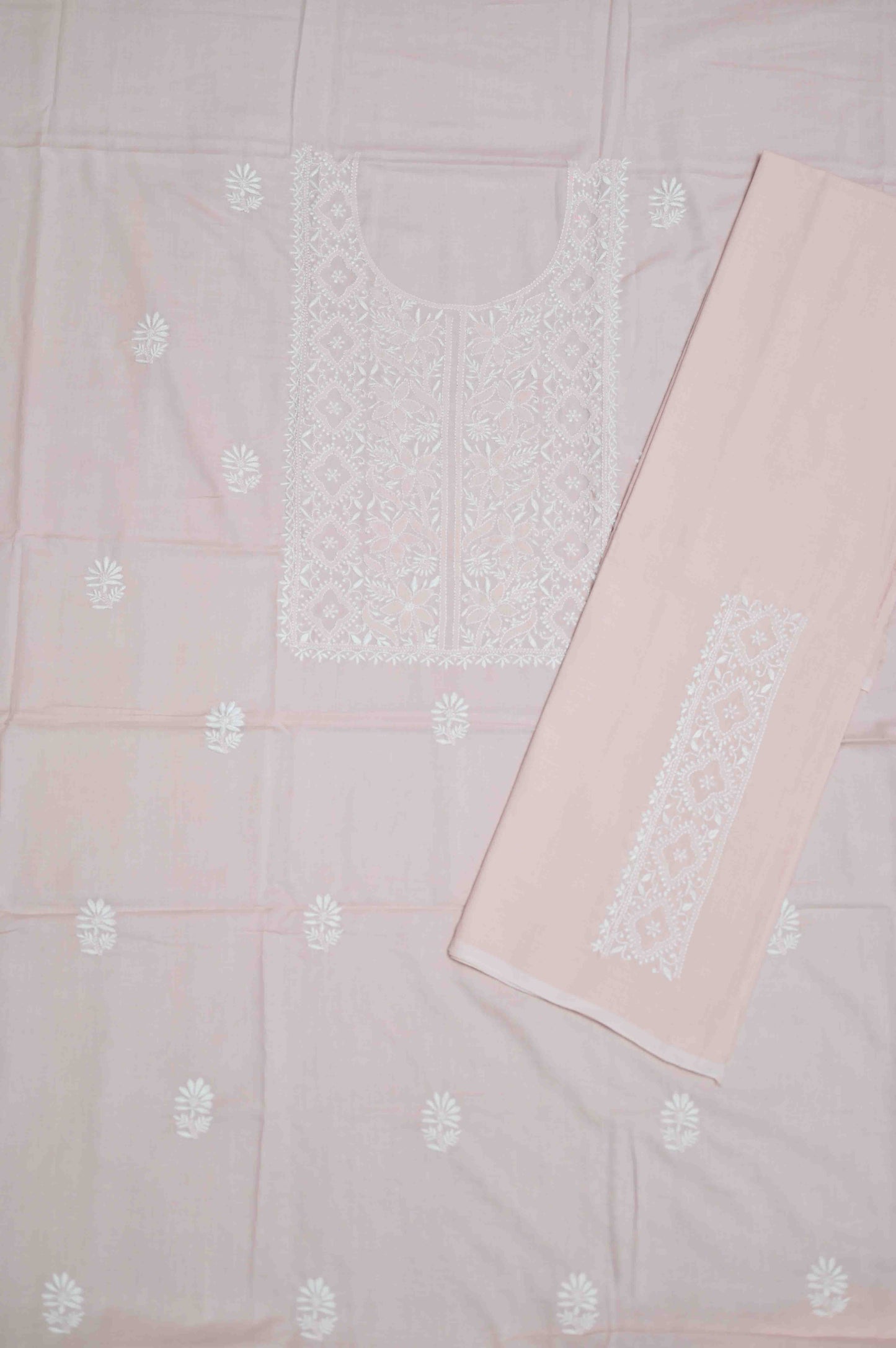'Vintage Rose' Pink Cotton Unstitched Chikankari Kurta Pant Set