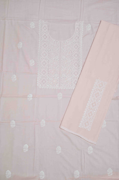 'Vintage Rose' Pink Cotton Unstitched Chikankari Kurta Pant Set