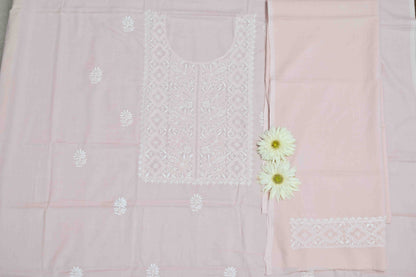 'Vintage Rose' Pink Cotton Unstitched Chikankari Kurta Pant Set