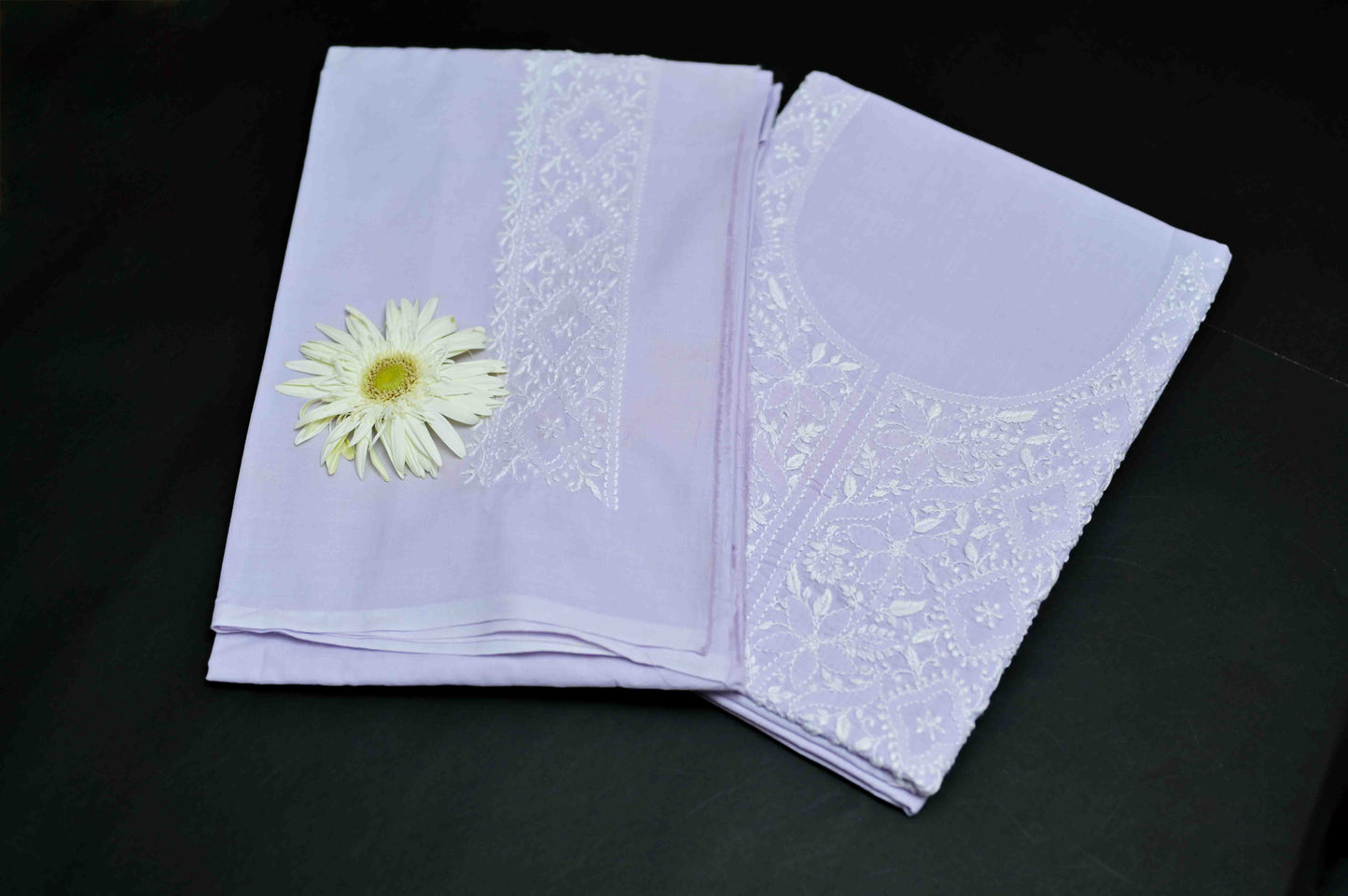 Lilac Mist Cotton Unstitched Chikankari Kurta Pant Set