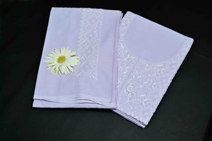 Lilac Mist Cotton Unstitched Chikankari Kurta Pant Set
