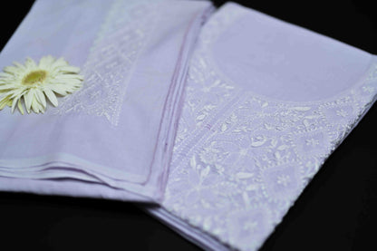 Lilac Mist Cotton Unstitched Chikankari Kurta Pant Set