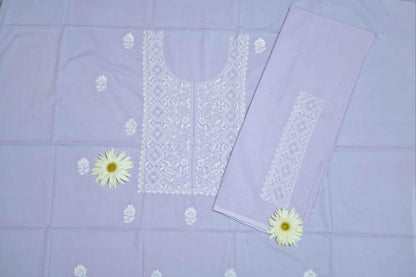 Lilac Mist Cotton Unstitched Chikankari Kurta Pant Set