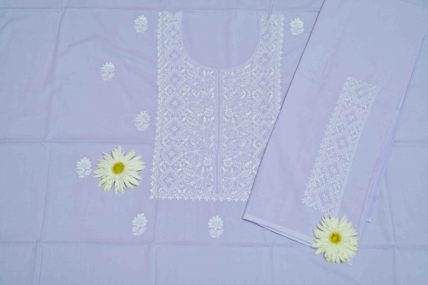 Lilac Mist Cotton Unstitched Chikankari Kurta Pant Set