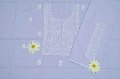 Lilac Mist Cotton Unstitched Chikankari Kurta Pant Set