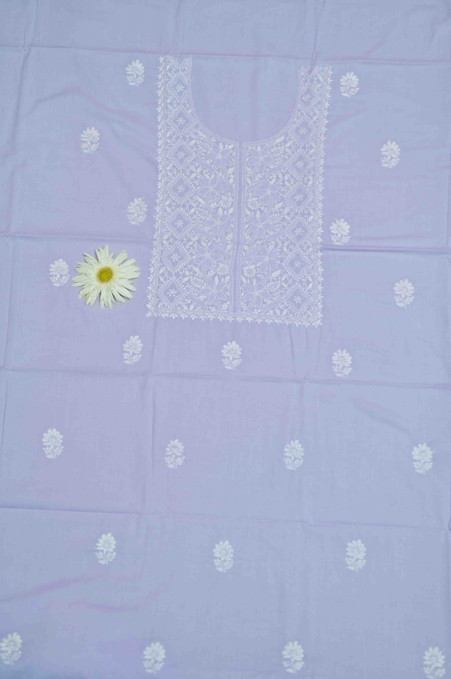 Lilac Mist Cotton Unstitched Chikankari Kurta Pant Set