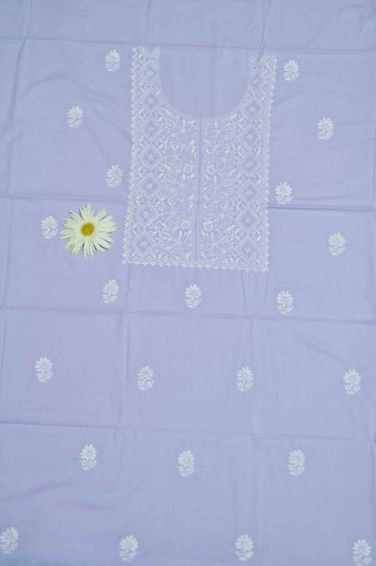 Lilac Mist Cotton Unstitched Chikankari Kurta Fabric