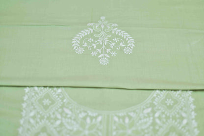 'Basil Breeze' Green Cotton Unstitched Chikankari Kurta Pant Set