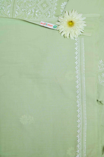 'Basil Breeze' Green Cotton Unstitched Chikankari Kurta Pant Set