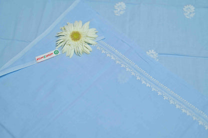 Powder Blue Cotton Unstitched Chikankari Kurta Pant Set