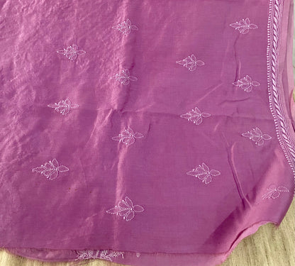 Lavender Chanderi Unstitched Centre-Panel Chikankari Suit Set