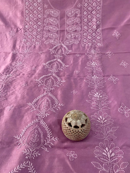 Lavender Chanderi Unstitched Centre-Panel Chikankari Suit Set