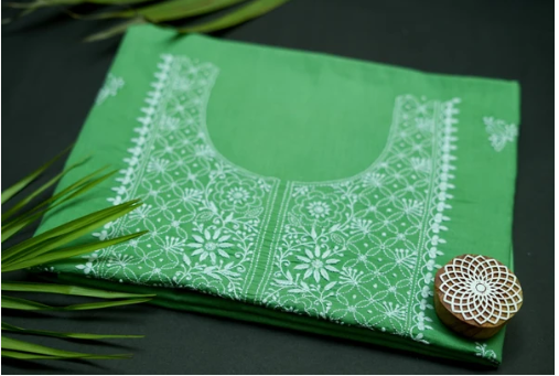 Sneh - Set of 2 Chikankari Kurta Material - Blue and Green